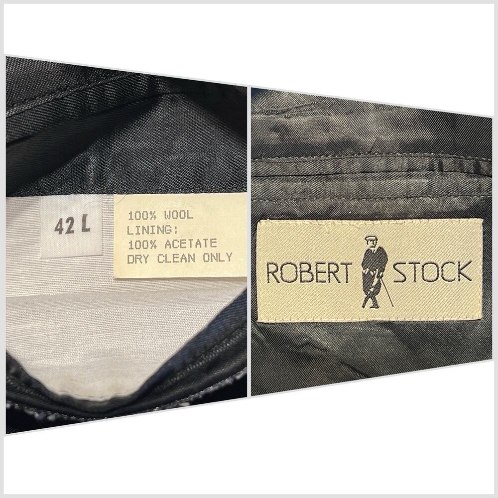 Vintage Tweed Herringbone Robert Stack 42L Gray Wool Sport Coat - Picture 15 of 16